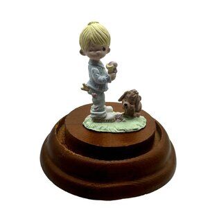 Precious Moments "Praise the Lord Anyhow" Pewter mini figure with wood base 1989
